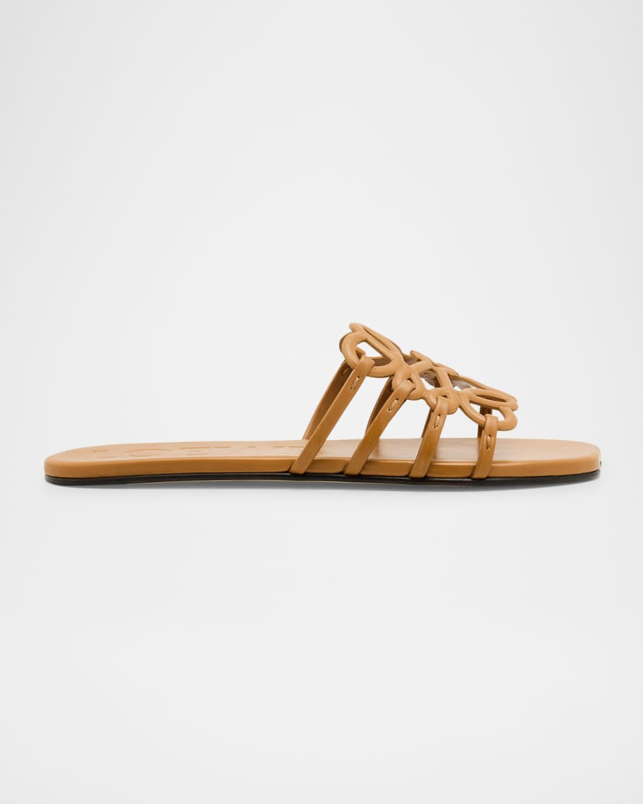 Petal Leather Anagram Slide Sandals | Neiman Marcus