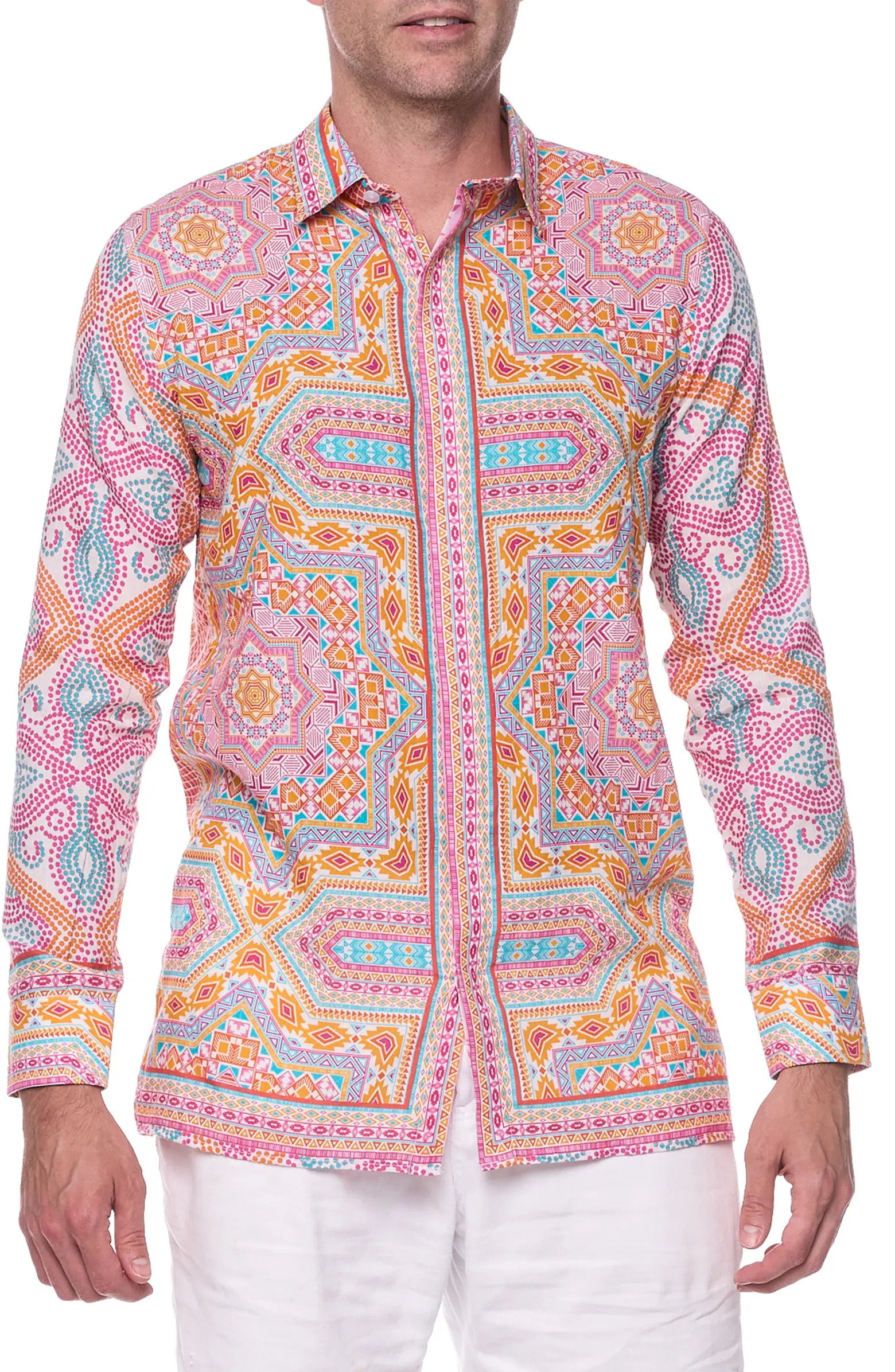 RANEES Geometric Print Linen & Cotton Blend Button-Up Shirt | Nordstromrack | Nordstrom Rack