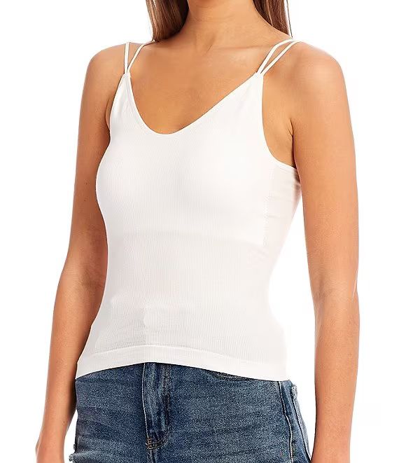 Ribbed Scoop Neck Double Spaghetti Strap V-Back Cropped Tank Top | Dillards