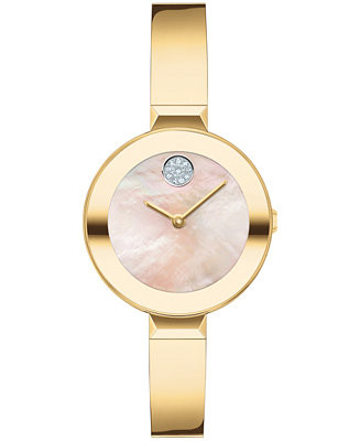 Movado Women's Bold Bangles Swiss Quartz Ionic Plated Gold-Tone Steel Watch 28mm - Macy's | Macy's