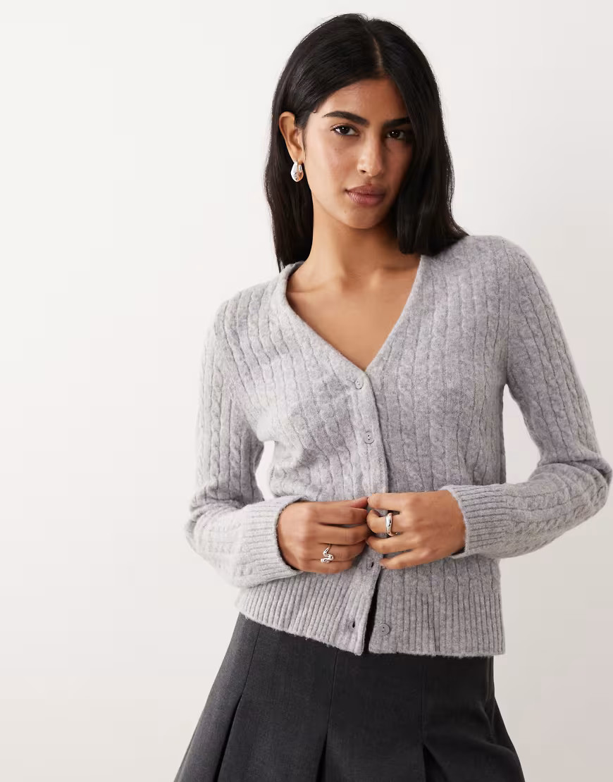 Mango cable knit v-neck cardigan in gray | ASOS (Global)