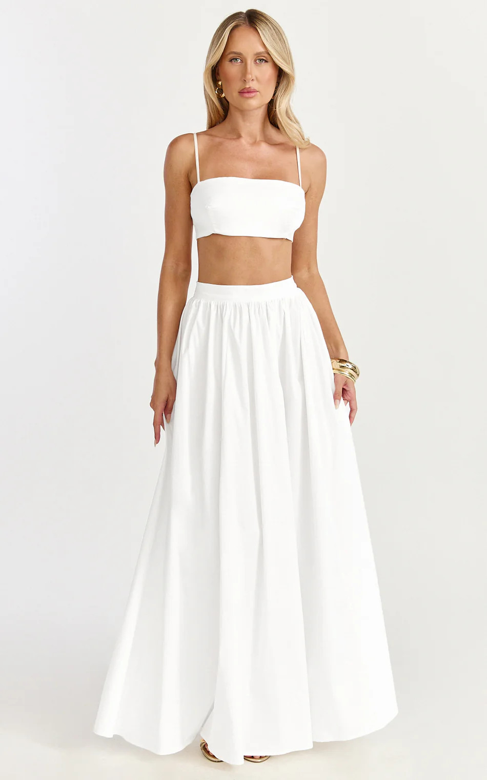 Straight Neck Micro Crop Top and A Line Maxi Skirt Set in White | Showpo (US, UK & Europe)