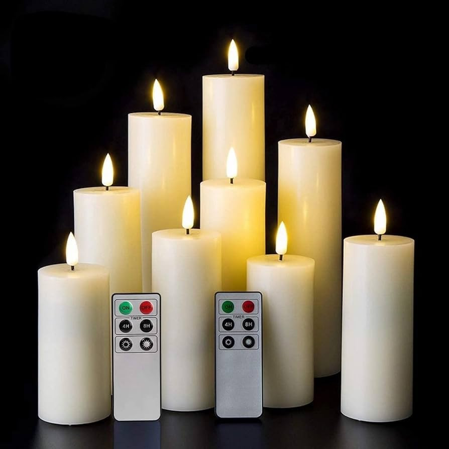 Eywamage Realistic Ivory Slim Flameless Pillar Candes with Remote, Real Wax Flickering Tall LED B... | Amazon (US)