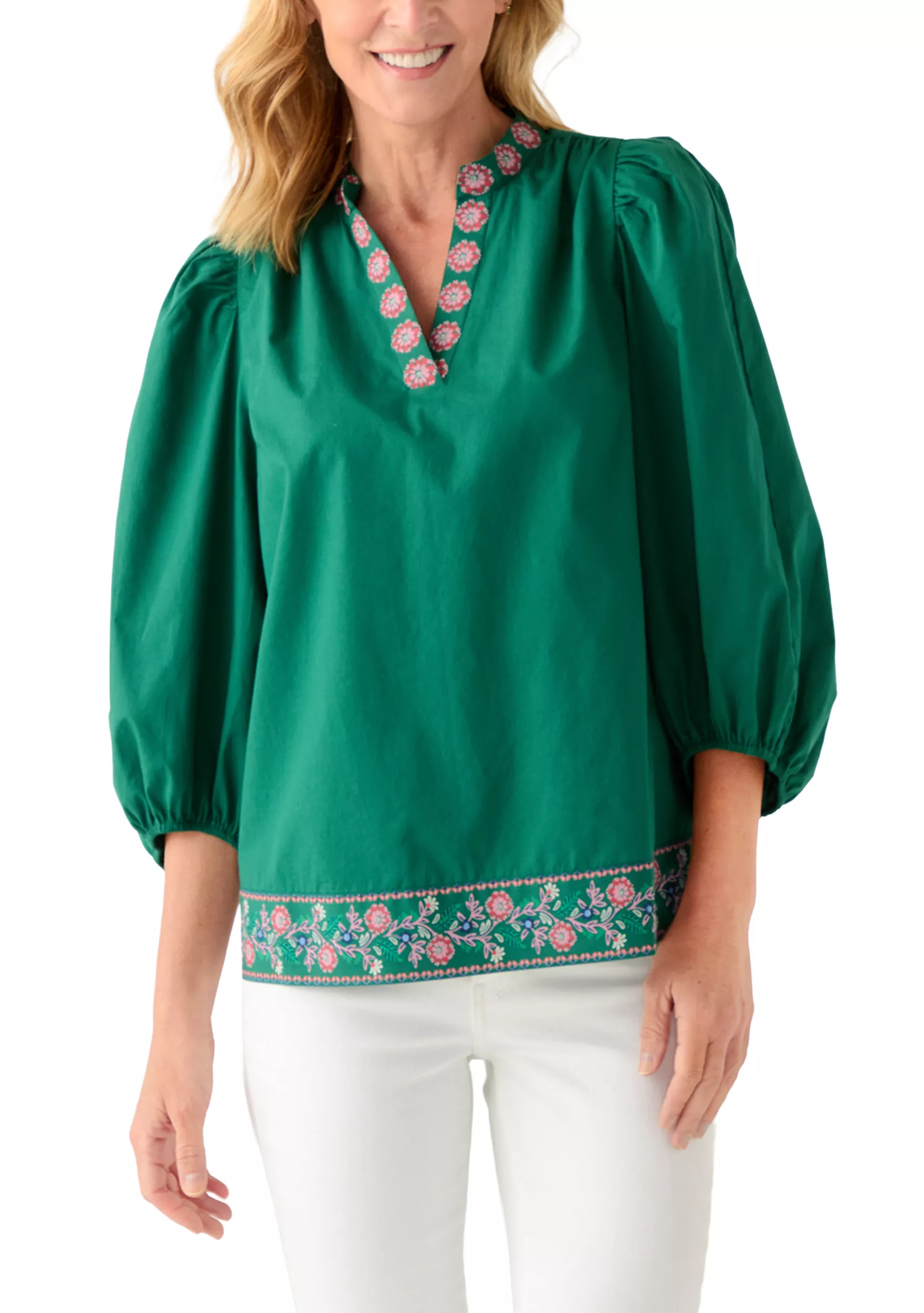 Women's 3/4 Puff Sleeve Top with Placed Print | Belk