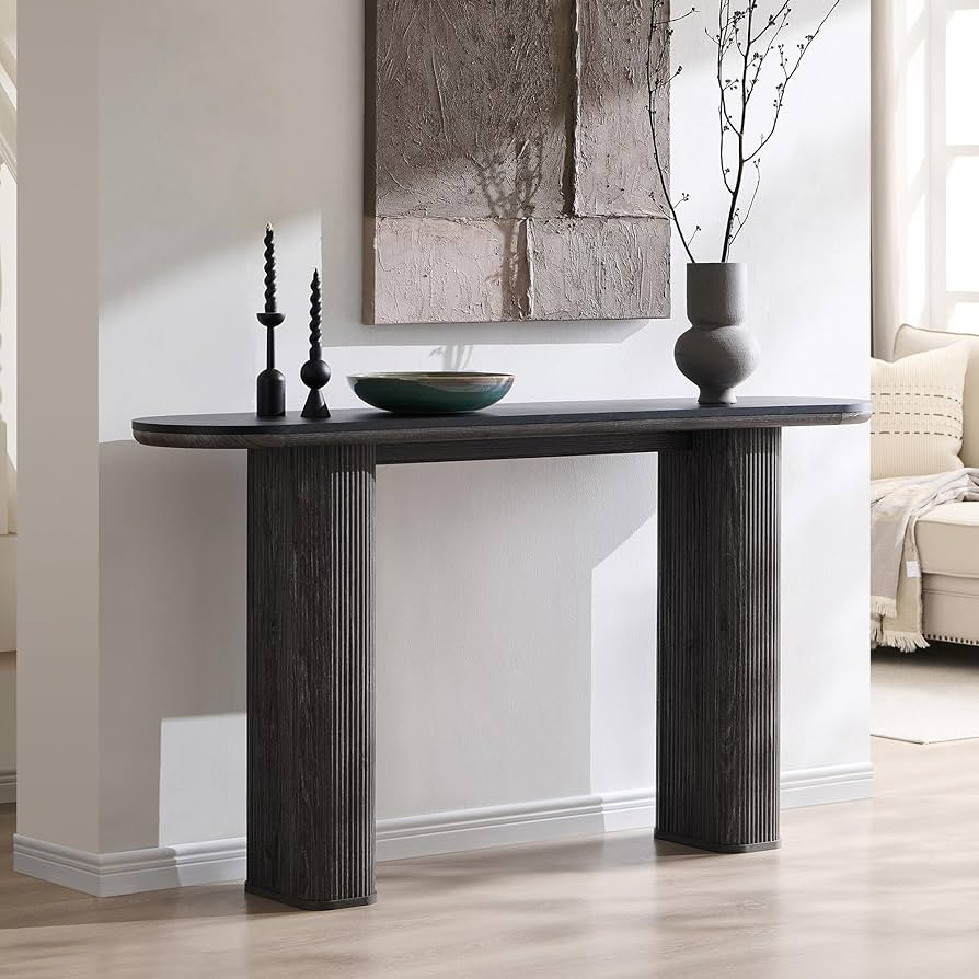 OKD 63" Modern Console Table with Arc Faux Marble Texture Top, Fluted Wood Base, Contemporary Ent... | Amazon (US)