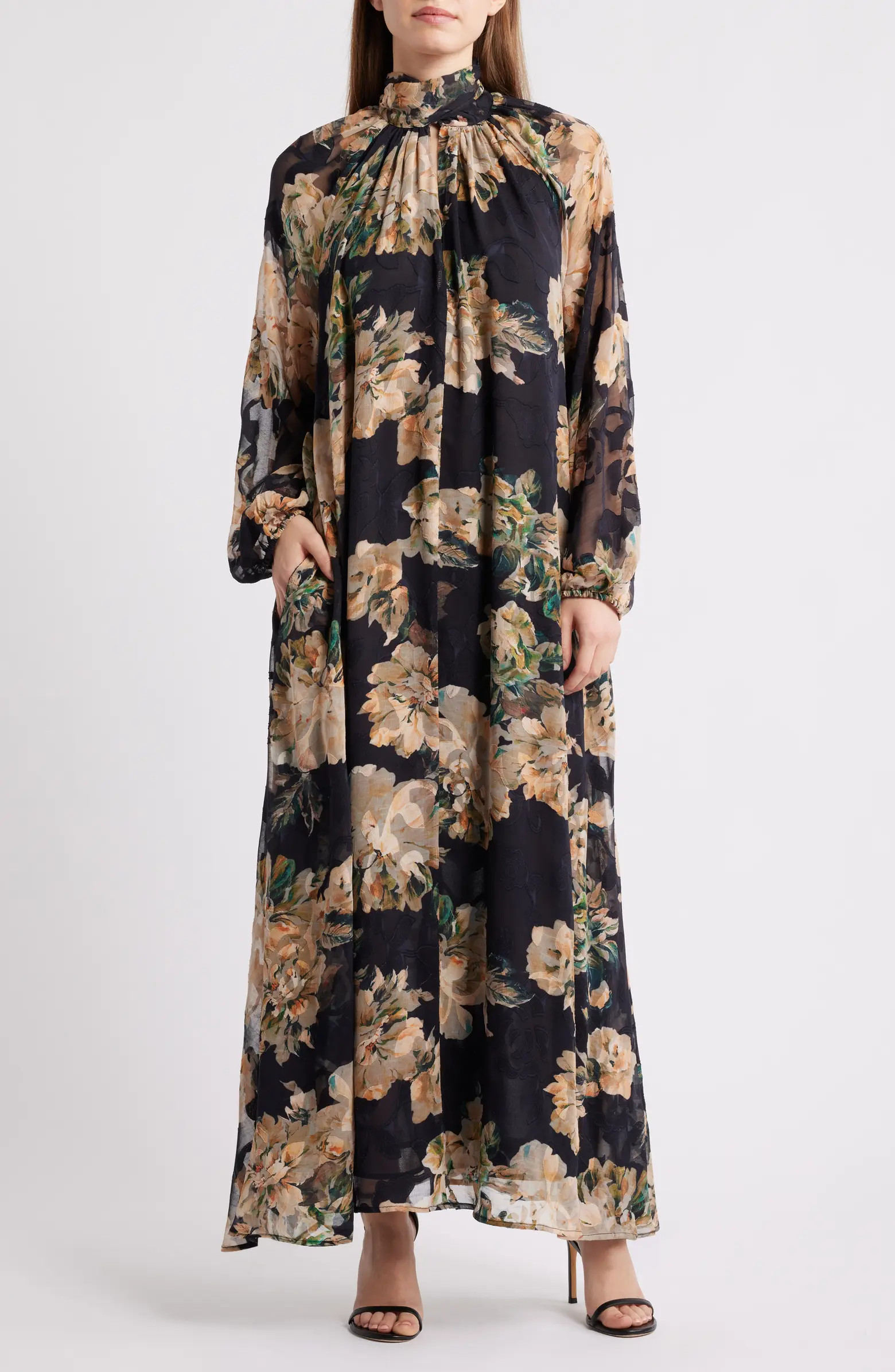 Botanical Tie-Neck Maxi Dress | Nordstrom