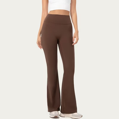 Anna-Kaci Active Women's High Waist Flare Leggings with Stretch Knit Fabric and Smooth Sculpting Fit - Small, Brown | Target