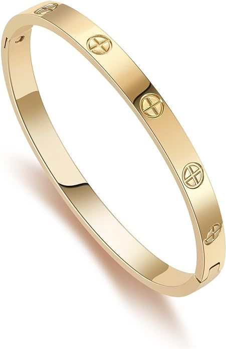 Gold Bracelets for Women 14K Gold Plated Friendship Love Bangle Bracelets Cubic Zirconia Stainles... | Amazon (US)
