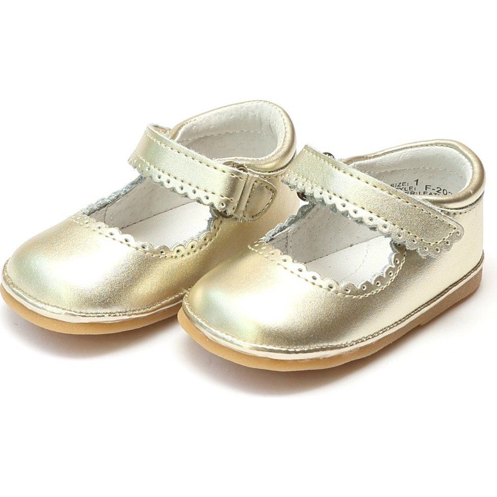 Baby Cara Metallic Scalloped Leather Mary Jane, Gold | Maisonette