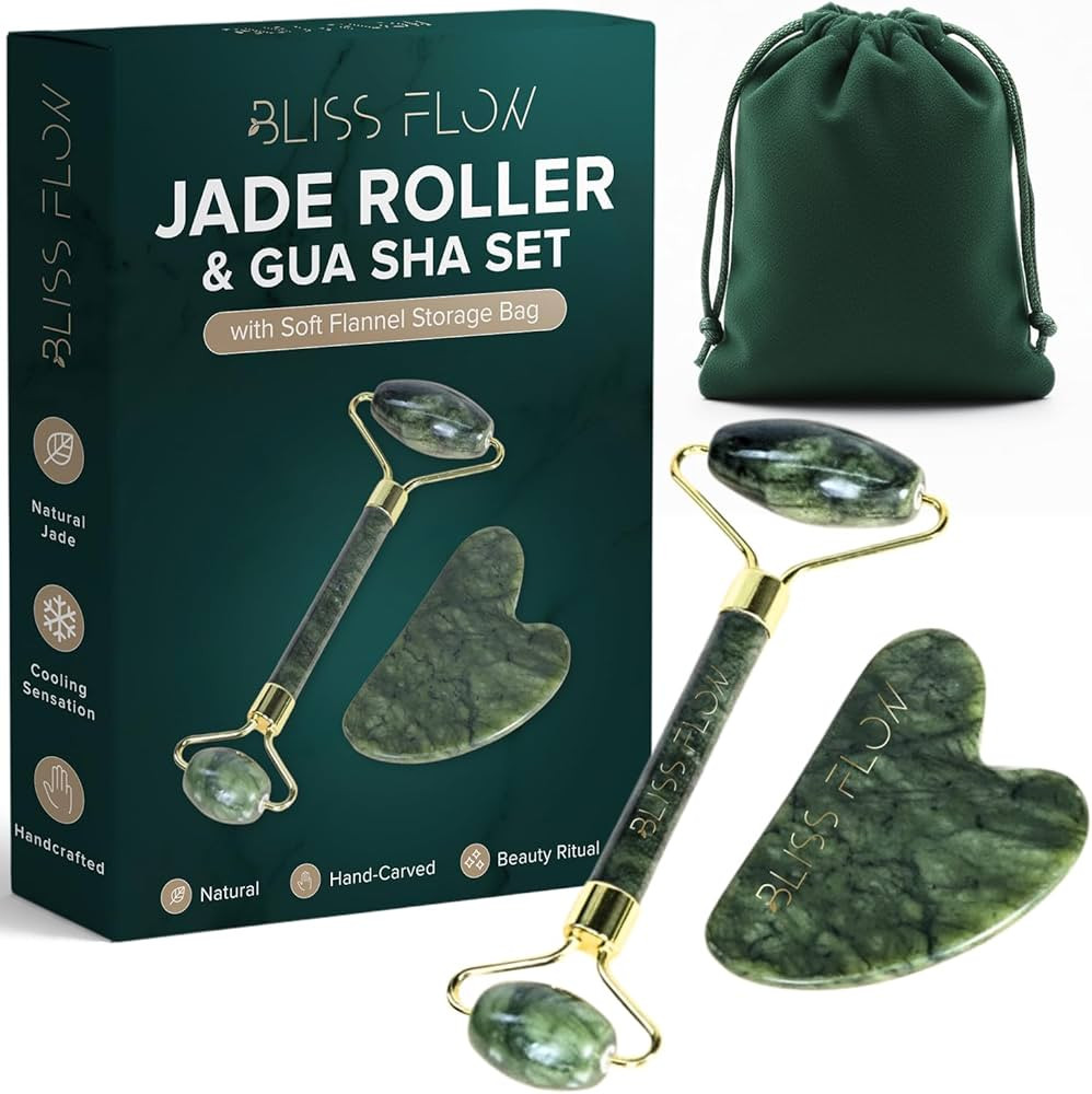 Jade Roller & Gua Sha Set – Natural Jade Face Roller for Puffiness, Wrinkles & Lifting – Cool... | Amazon (US)