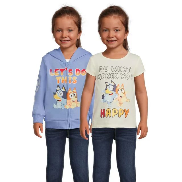 Bluey Toddler Girl Zip Up Hoodie and T-Shirt Set, 2-Piece, Sizes 2T-5T - Walmart.com | Walmart (US)