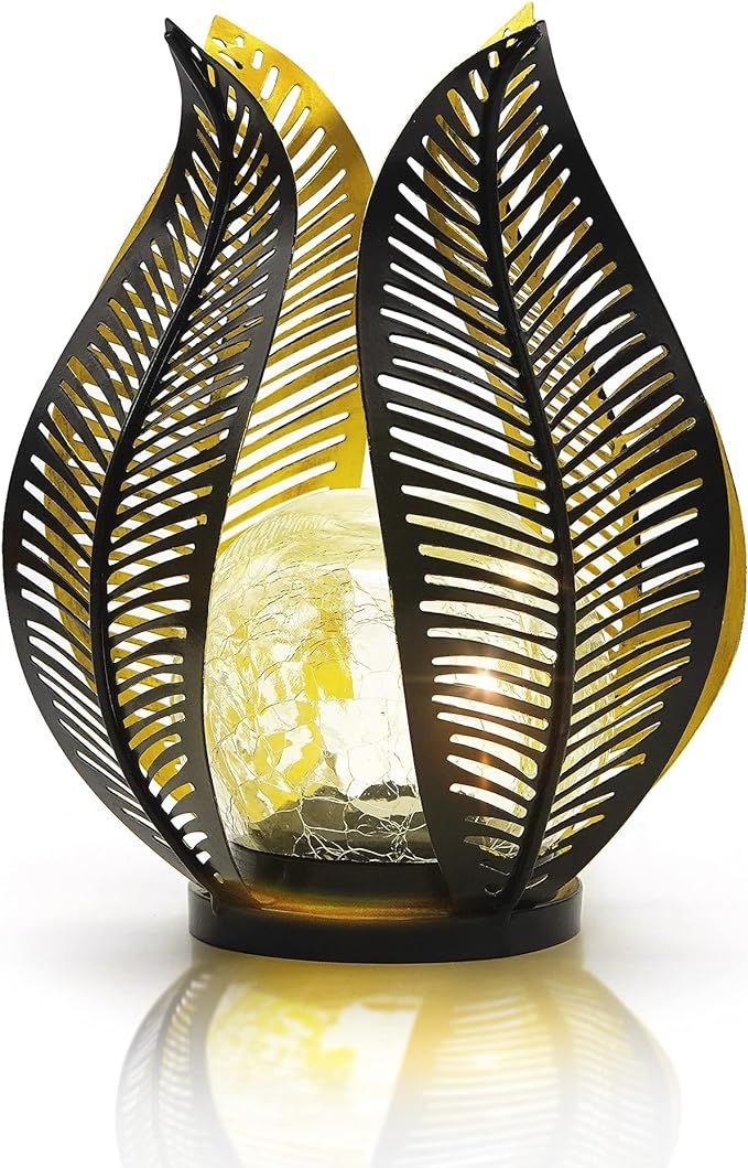 Solar Lights Outdoor Decorative Garden Decor,Crackle Globe Glass,Waterproof Metal Palm Leaf Flowe... | Amazon (US)