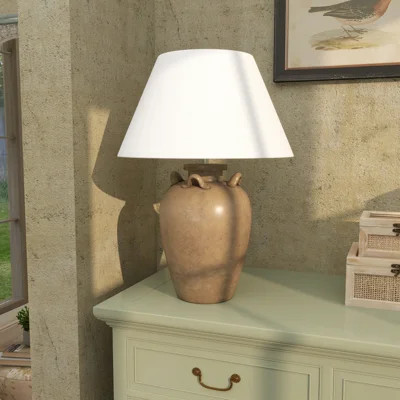 Ilana Ceramic Distressed Antique Style Textured Pot Vase Light Brown Table Lamp | Wayfair North America