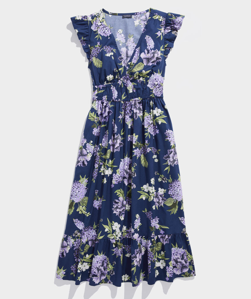 Marina Poplin Flutter-Sleeve Midi Dress | vineyard vines