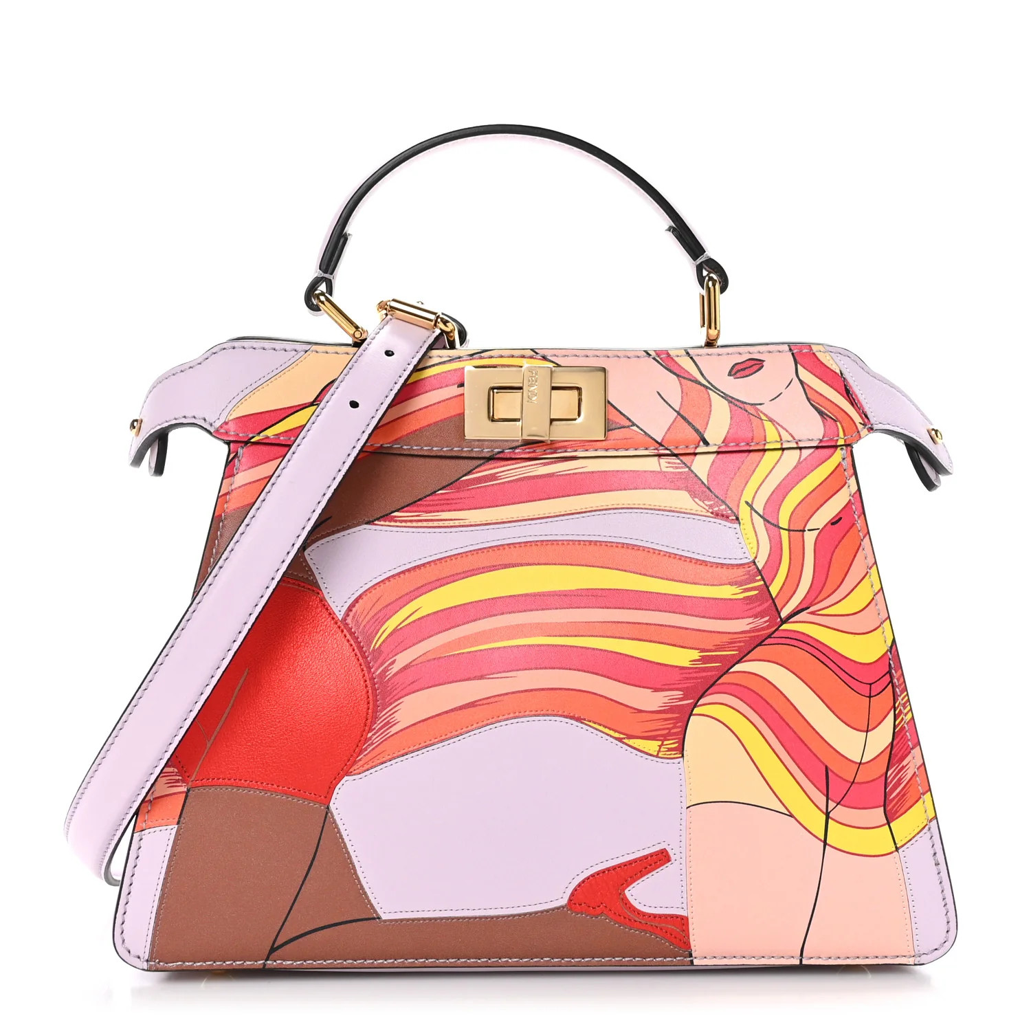 Vitello Seta Shiny Nappa Dancing Girls Inlay Small Peekaboo I SEE U Satchel Anemone Multicolor | FASHIONPHILE (US)