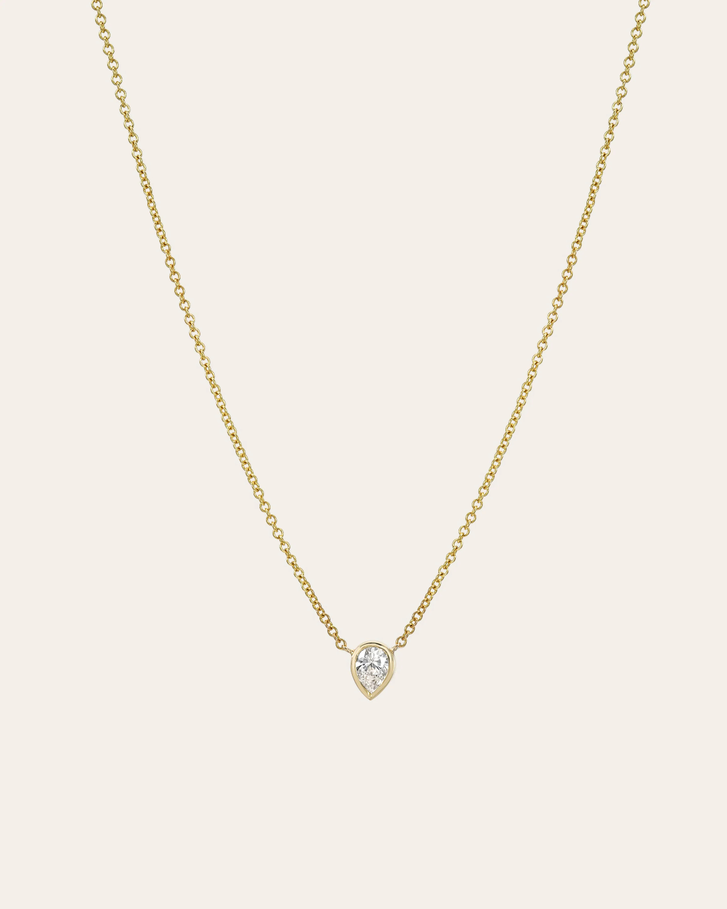 Pear Diamond Bezel Necklace | Zoe Lev Jewelry