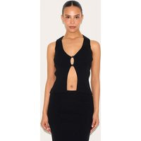 Petite Black Knitted Open Front Longline Vest | PrettyLittleThing US