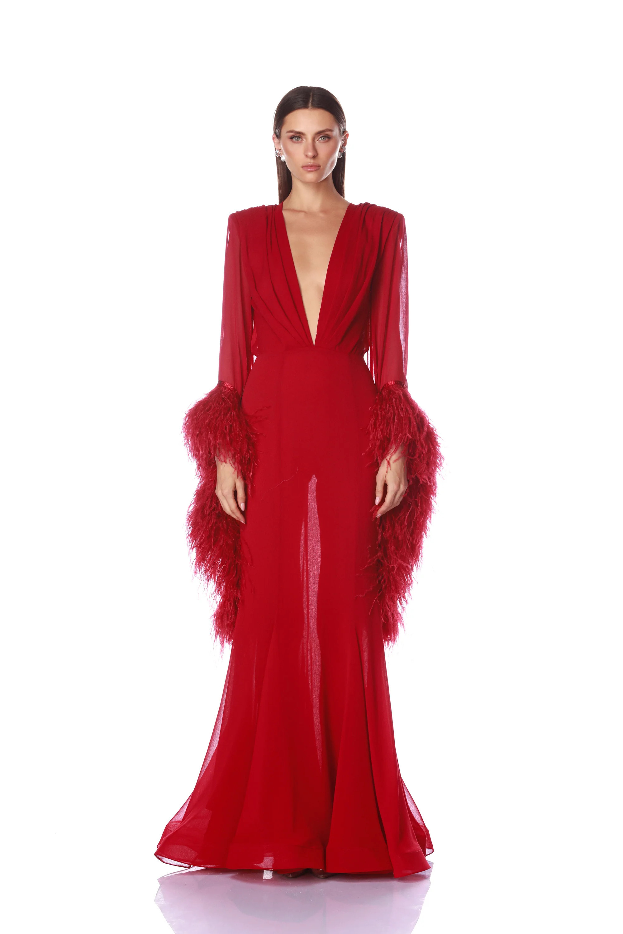 Geisha V-Neck Red Gown | Bronx and Banco