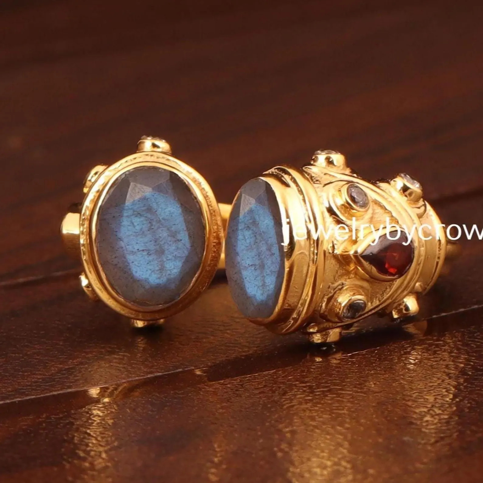 Blue Labradorite Ring: Red Garnet Gemstone Sterling Silver Gold Filled Cocktail Handmade Adjustab... | Etsy (US)