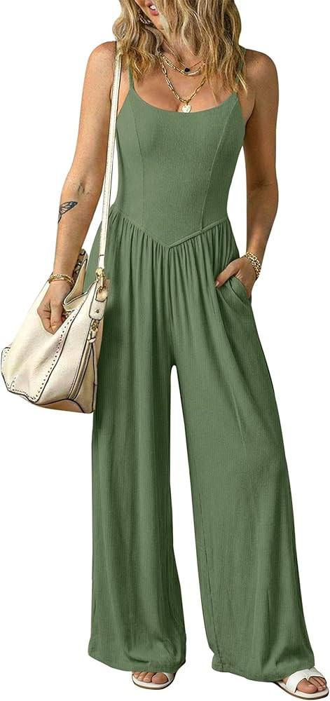 Relipop Women Summer Scoop Neck Spaghetti strap Wide Leg Jumpsuits 2026 Casual One Piece Jumper R... | Amazon (US)