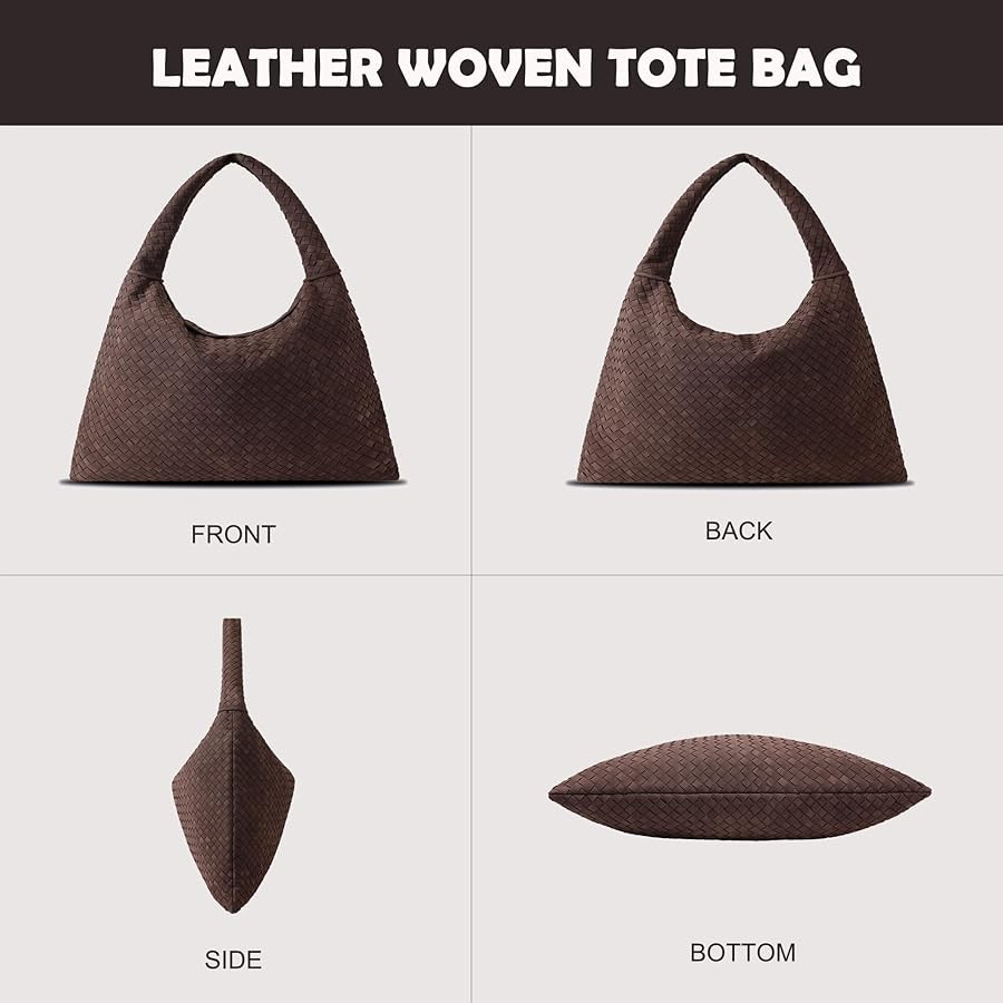 Vegan Leather Woven Tote, Vintage Suede Hobo, Suede Woven Purse, Large Leather Shoulder Bag Braid... | Amazon (US)