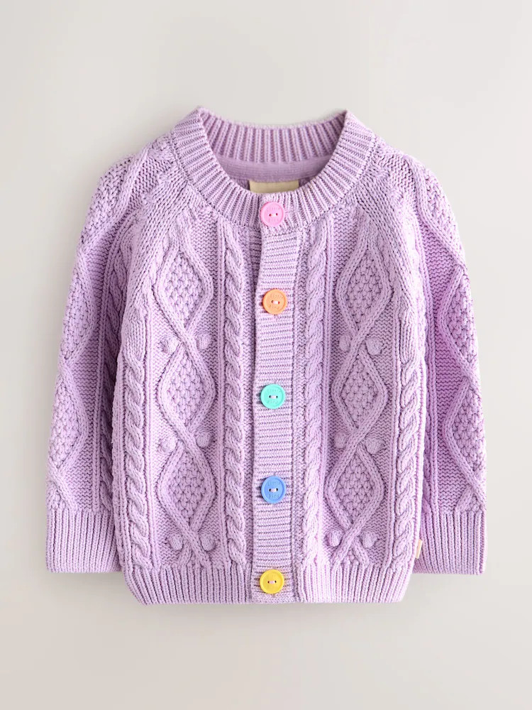 Little Bird by Jools Oliver Lilac Purple Knitted Cable Cotton Cardigan | Next US