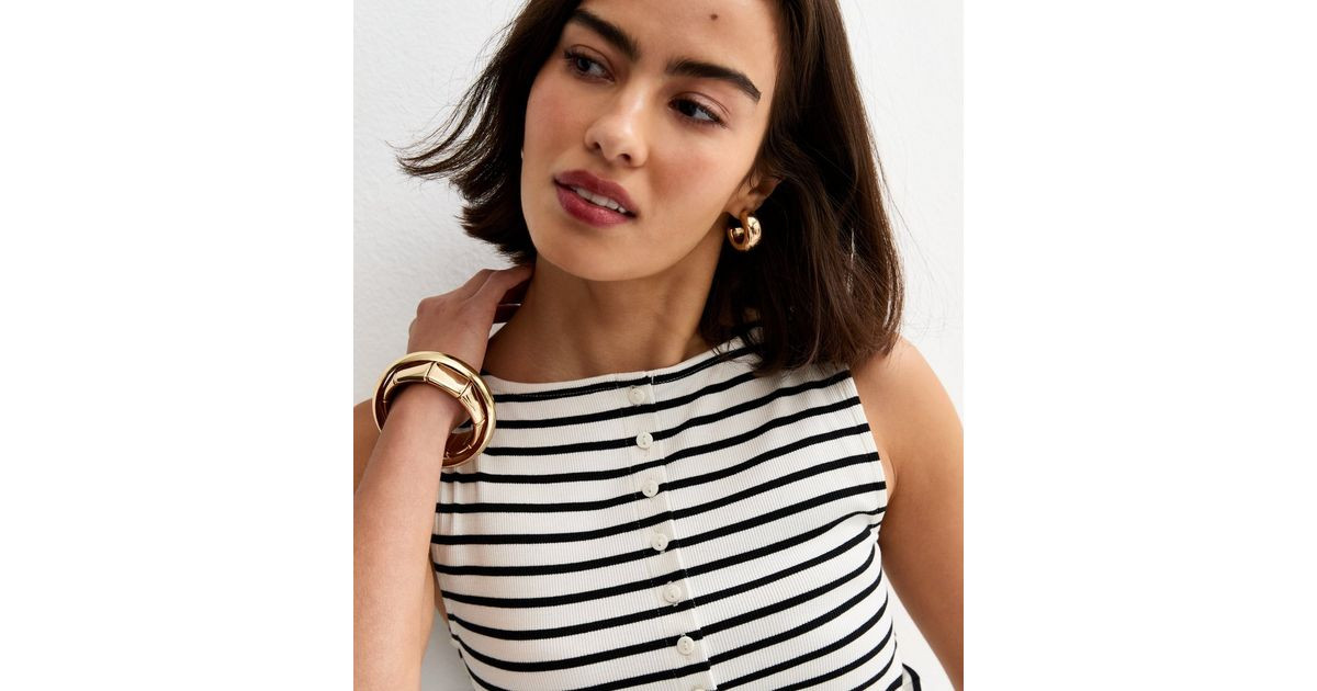 Black Striped Button Through Tank Top | New Look | New Look (UK)