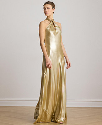 Metallic Chiffon Halter Gown | Macy's