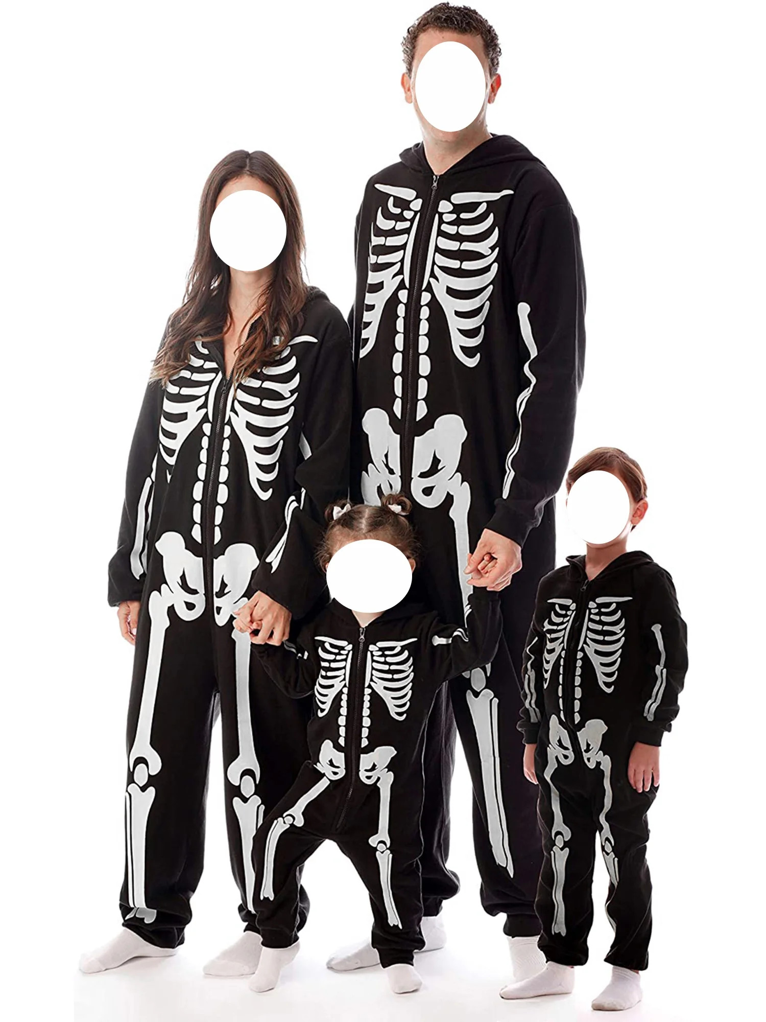 Family Matching Halloween Onesies Pajamas, Funny Skeleton Printed Hooded Zippered PJs Holiday Lou... | Walmart (US)