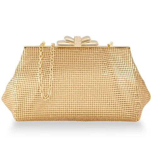 Whiting & Davis Blake Bow Clutch in Metallic Gold at Nordstrom | Nordstrom