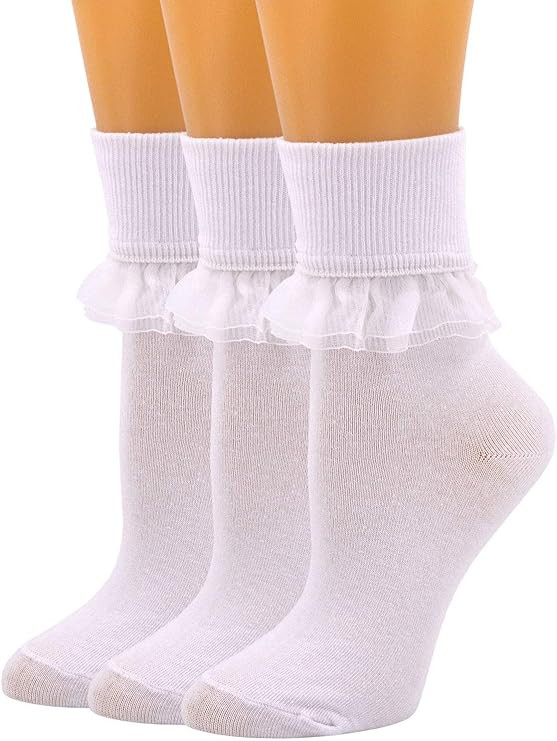 SEMOHOLLI Women Ankle Socks, Women Lace Ruffle Frilly Ankle Socks Fashion Ladies Girl Princess | Amazon (US)