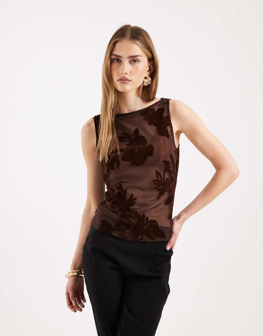 ASOS DESIGN flocked slash neck tank top in floral-Multi | ASOS (Global)