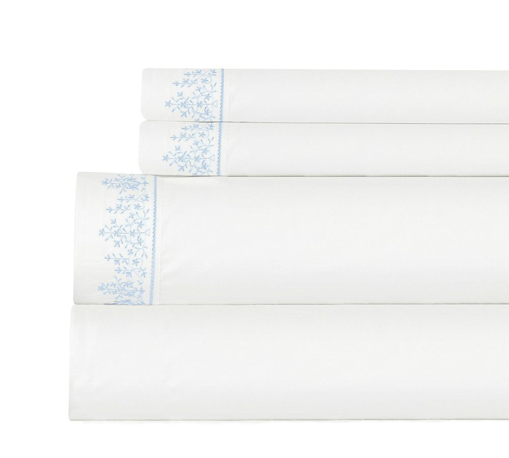Kollin Cotton Percale Embroidered Sheet Set | Pottery Barn (US)