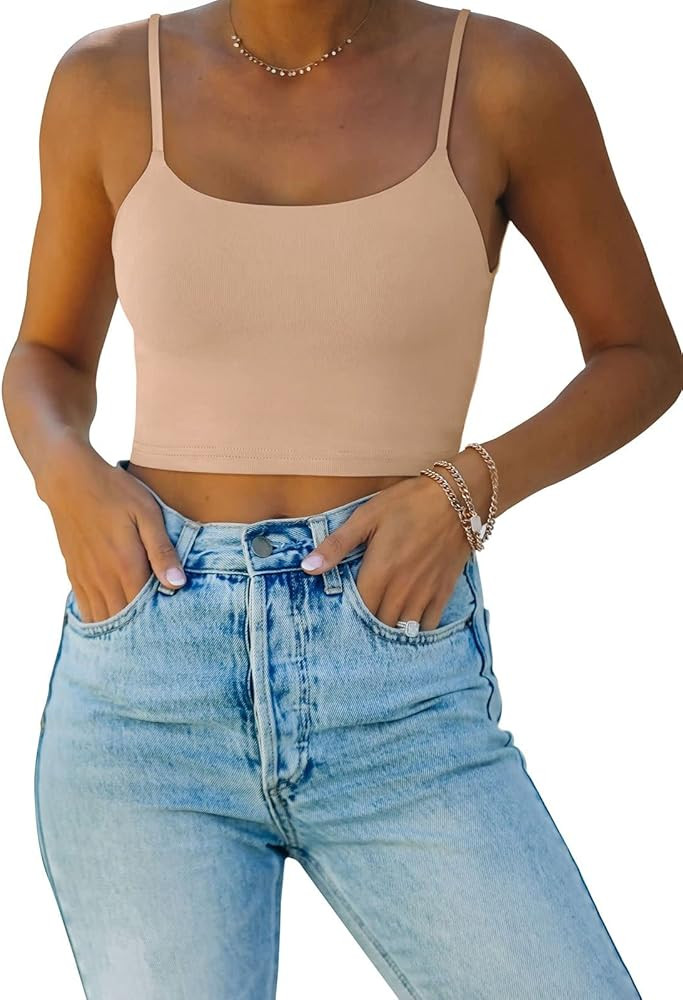 REORIA Women's Sexy Adjustable Spaghetti Strap Double Lined Seamless Camisole Tank Yoga Basic Cro... | Amazon (US)