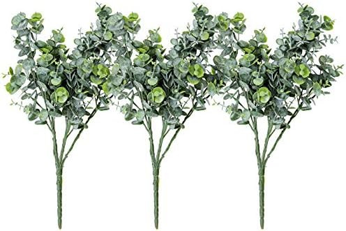 ZHIIHA 3 PCS Faux Eucalyptus Leaves Spray Artificial Eucalyptus Branches Plants Artificial Greene... | Amazon (US)
