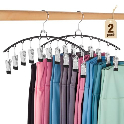 HOUSE DAY Legging Organizer for Closet, Metal Yoga Pants Hanger 2 Pack w/10 Clips Holds 20 Leggings, Space Saving Hanger Closet Organizers and Storage, Clips Hanger for Pants, Skirts, Hats, Black | Amazon (US)