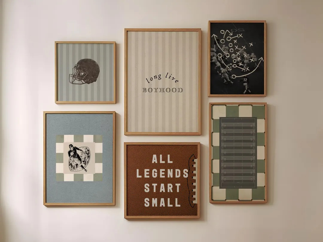 Vintage Football Nursery Art Prints, Set of Nine Vintage Sports Gallery Wall Posters, Football Bo... | Etsy (US)