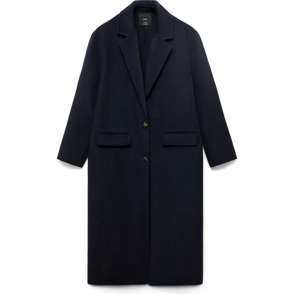 MANGO Wool Blend Overcoat in Dark Navy at Nordstrom, Size Small | Nordstrom