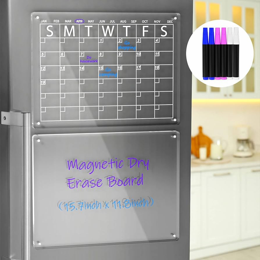 AITEE Acrylic Magnetic Dry Erase Board and Calendar for Fridge, Clear Set of 2 Dry Erase Board Ca... | Amazon (US)