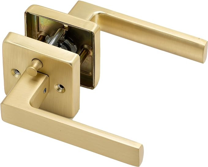 Linkaa Privacy Door Lever Gold Stain Brass Square Shape Door Handles Lever with Lock, Keyless Doo... | Amazon (US)