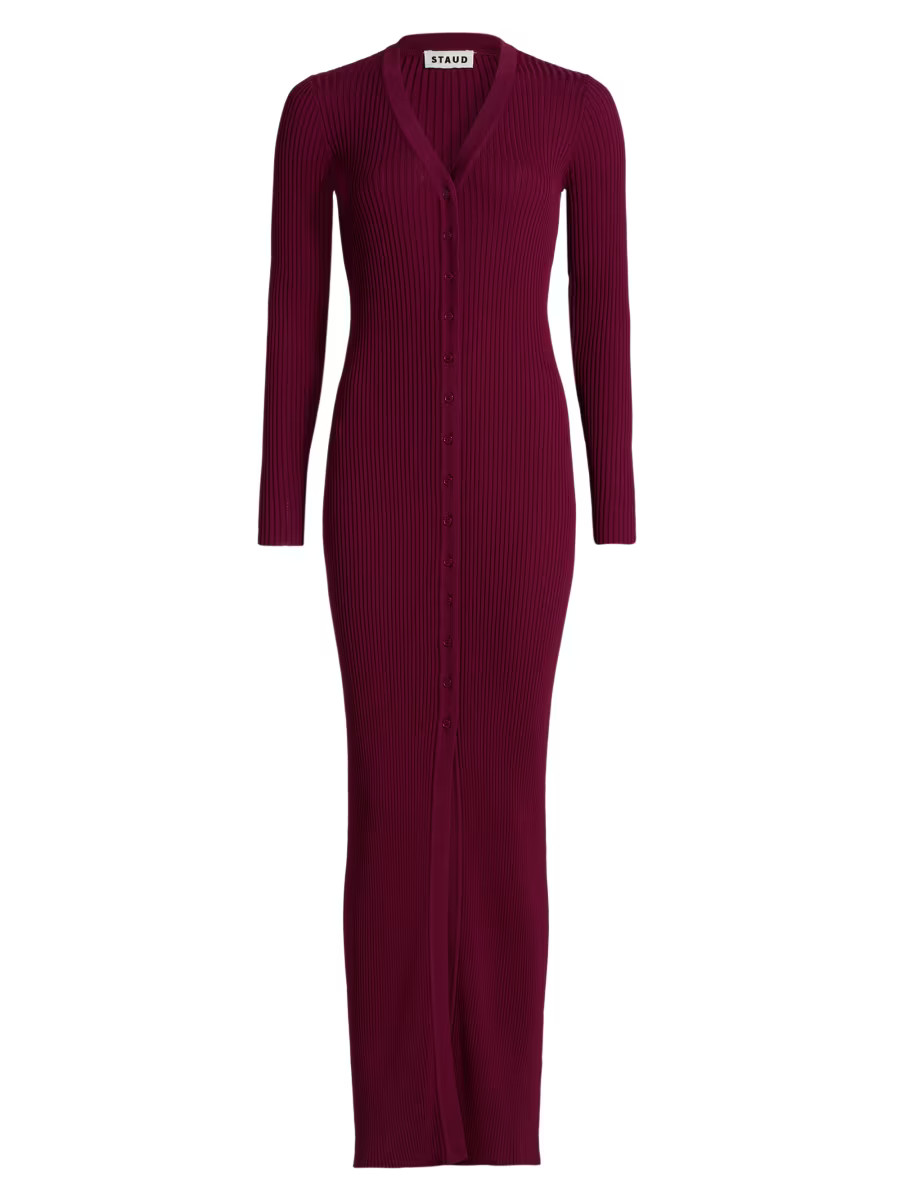 Staud Shoko Rib-Knit Button-Front Maxi Dress | Saks Fifth Avenue | Saks Fifth Avenue