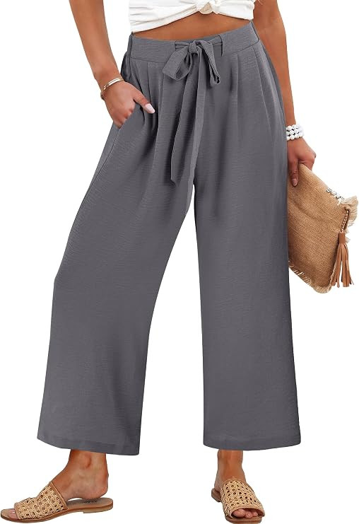 Caracilia Womens Wide Leg Palazzo Pants with Pockets | Cropped High Waisted Loose Casual Pants, L... | Amazon (US)