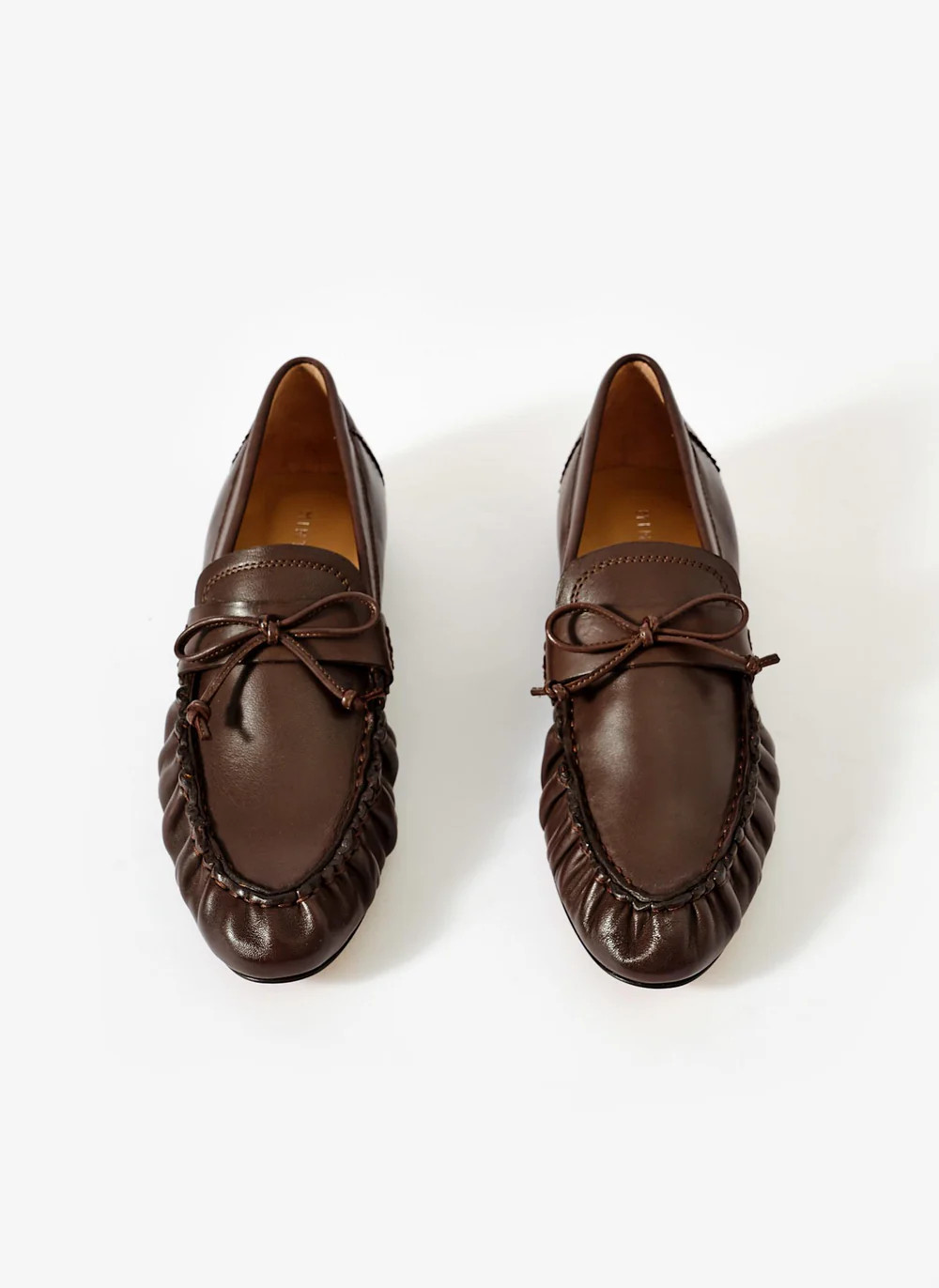 Imogen Brown Leather Ruched Loafers | Mint Velvet