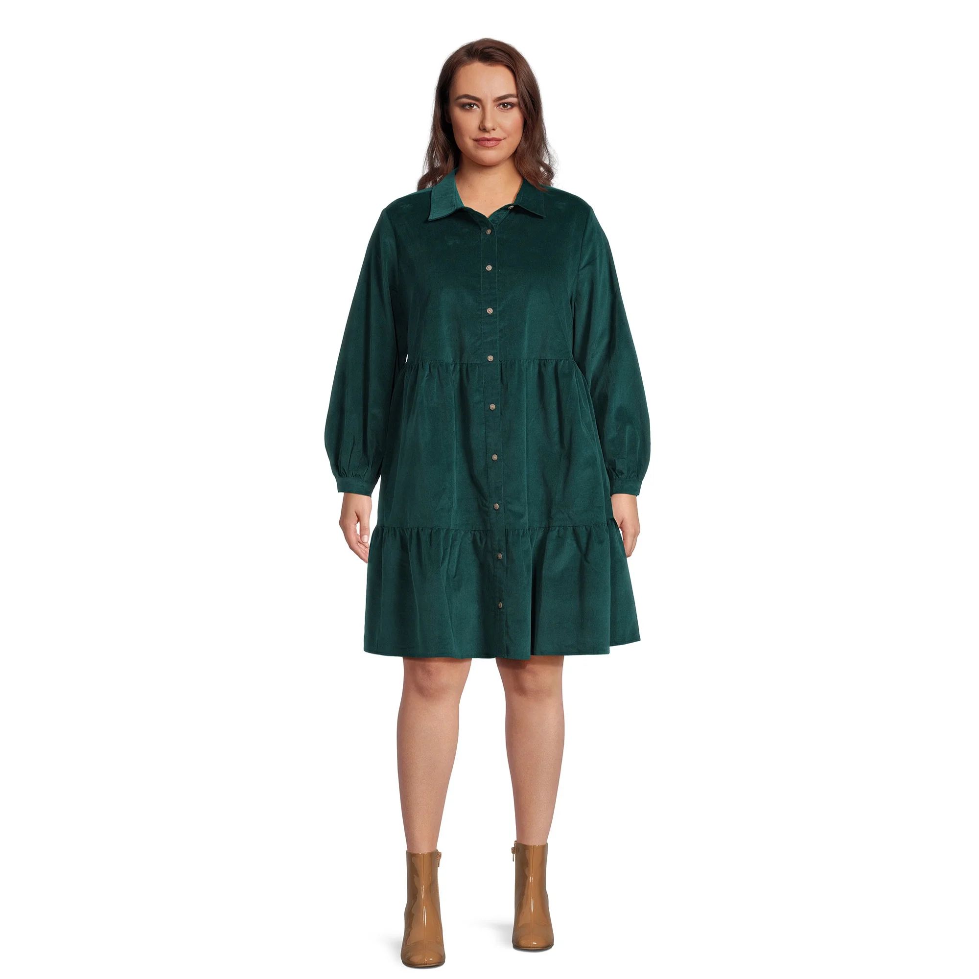 Terra & Sky Women’s Plus Size Tiered Corduroy Dress | Walmart (US)