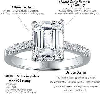SHELOVES 3 Carat Emerald Cut Engagement Rings AAAAA White Cz 925 Sterling Silver Wedding Band 4-1... | Amazon (US)