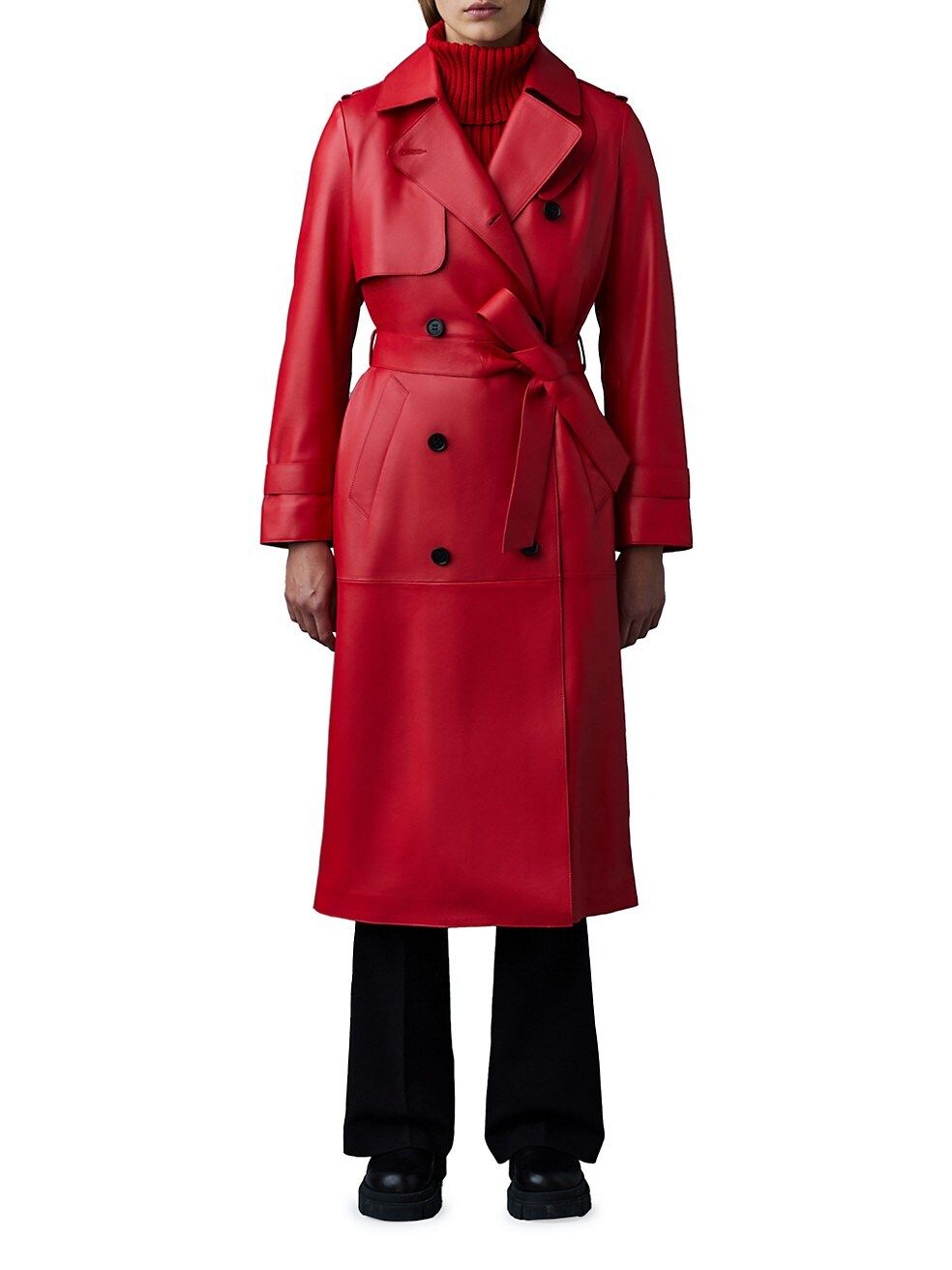 Leather Double-Breasted Belted Coat | Saks Fifth Avenue