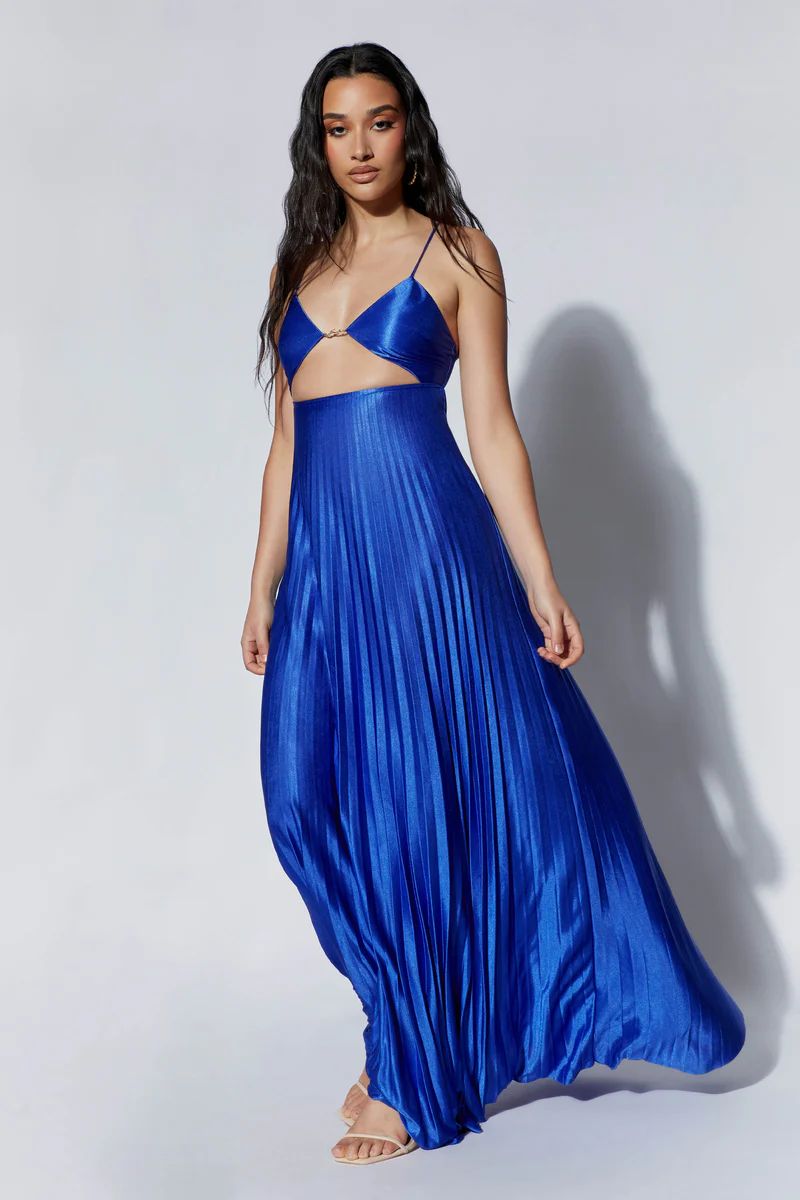 Fareeba Pleated Maxi Dress - Persian Blue | MESHKI US