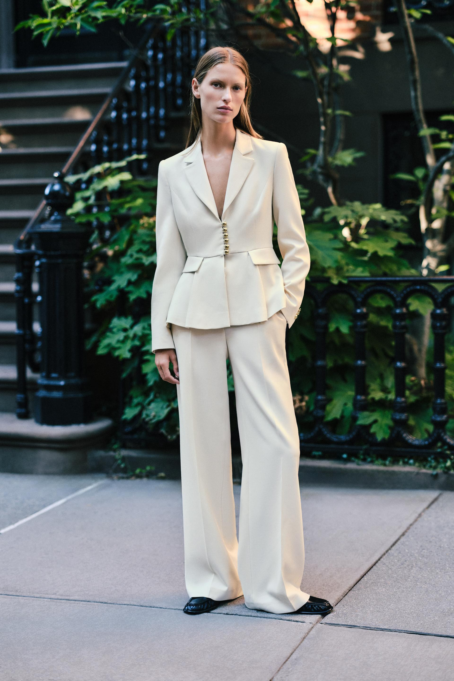 Zara - Peplum Blazer With Padded Shoulders - Ecru - M - Woman | Zara Canada