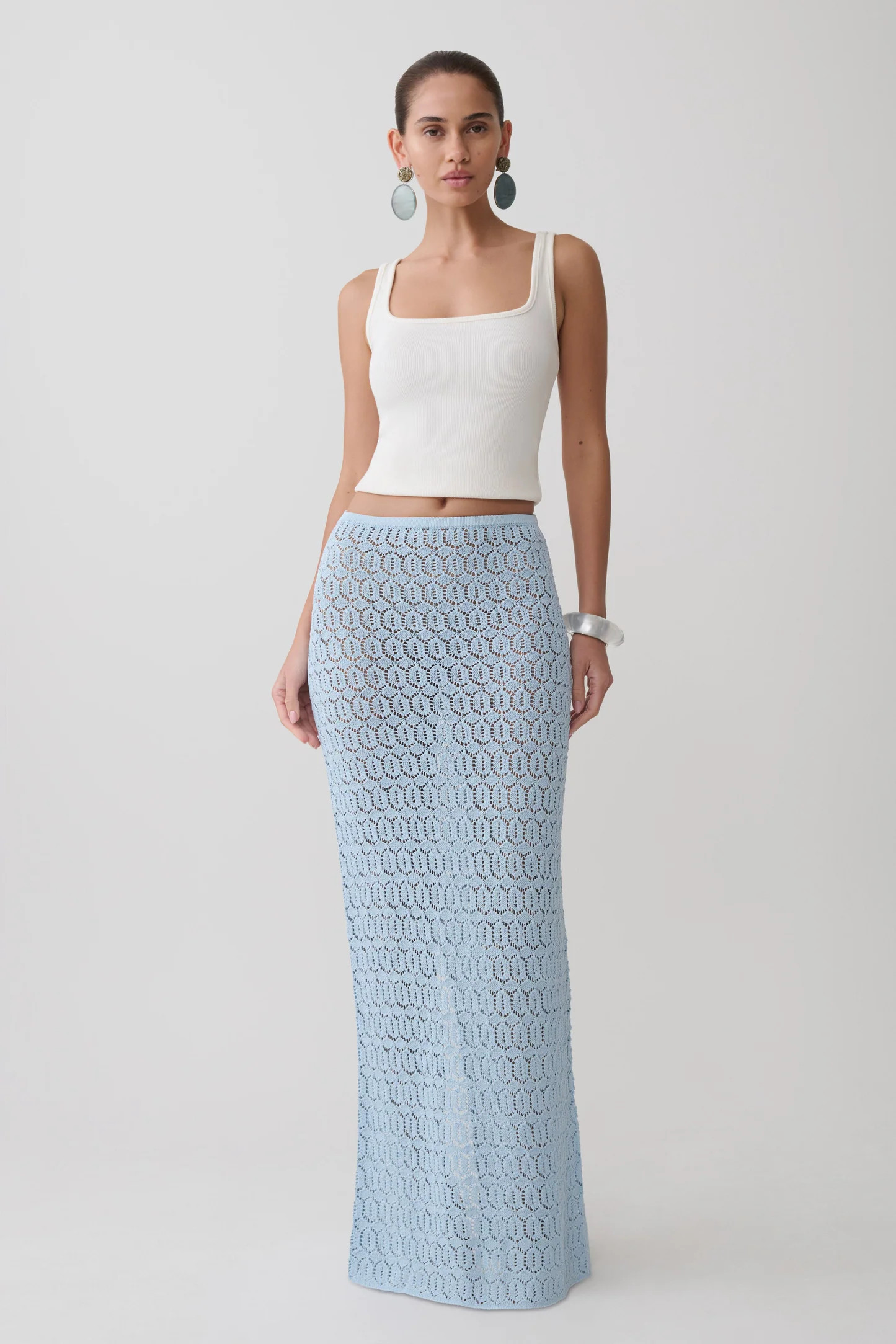 Courtney Crochet Knit Maxi Skirt - Pale Blue | MESHKI US
