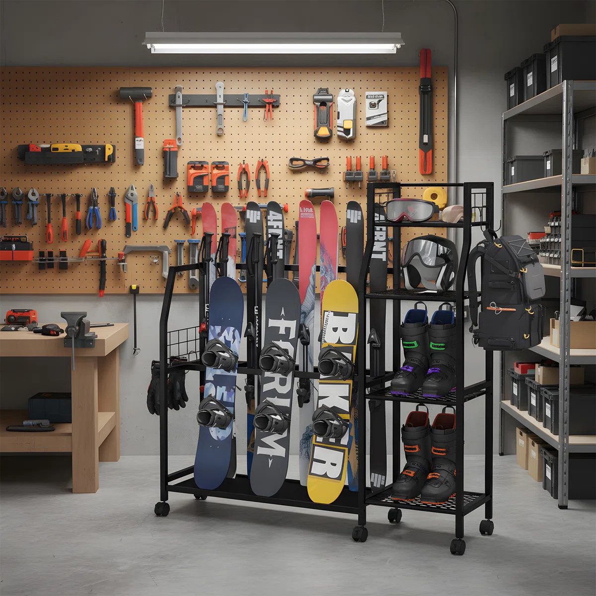 Freestanding Ski Storage Rack with 4-Tier Shelves, Ski Equipment Storage, Adjustable Bars, Ski an... | Wayfair North America